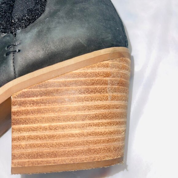 Toms Everly Faux Shearling Trim Black Block Heel Chelsea Boot Size 8.5 - Picture 11 of 12